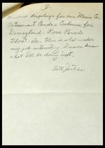 DISNEY LEGEND BILL JUSTICE THREE-PAGE, HAND-WRITTEN LETTER DETAILING HIS CAREER.