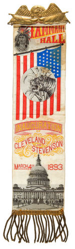 CLEVELAND-STEVENSON 1893 WOVEN “TAMMANY HALL” INAUGURAL RIBBON WITH HANGER.