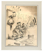 WORLD WAR II ANTI-AXIS POLITICAL CARTOON ORIGINAL ART TRIO.