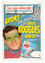 "TOM CORBETT SPACE GOGGLES" PREMIUM OFFER LINEN MOUNTED STORE SIGN.