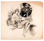 R. VAN BUREN LARGE 1934 ORIGINAL ILLUSTRATION ART WITH FLIRTATIOUS WOMAN.