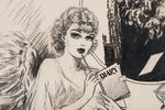 R. VAN BUREN LARGE 1934 ORIGINAL ILLUSTRATION ART WITH FLIRTATIOUS WOMAN.