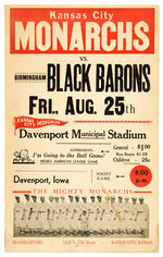 NEGRO LEAGUE “KANSAS CITY MONARCHS VS. BIRMINGHAM BLACK BARONS” 1944 BROADSIDE.