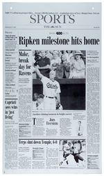 "THE BALTIMORE SUN CAL RIPKEN" HISTORY MAKING FRONT PAGE GROUP OF FOUR PRINTING PLATES.