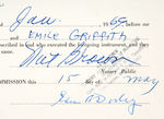 BOXING CHAMPION EMILE GRIFFITH SIGNED CONTRACT/AUTOGRAPHED PHOTO PAIR/SIGNED MAGAZINE.