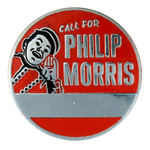 "CALL FOR PHILIP MORRIS" CIRCA 1950s EMPLOYEE METAL I.D. BADGE.