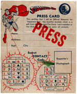 "SUPERMAN-TIM PRESS CARD" WITH STAMPS.