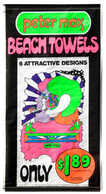 “PETER MAX BEACH TOWELS” HUGE DAY-GLO ADVERTISING BANNER.