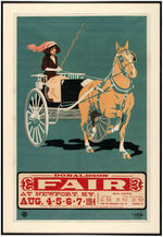 DONALDSON LITHO "FAIR" WOMAN IN CARRIAGE FRAMED POSTER.