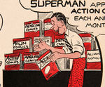 "SUPERMAN IN ACTION COMICS" 1939 PROMOTIONAL FLIER FOR NEWSSTANDS.