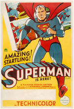 "SUPERMAN" FLEISCHER CARTOONS RARE LINEN-MOUNTED POSTER.