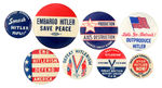 ANTI-HITLER AND AXIS EIGHT SLOGAN BUTTONS.