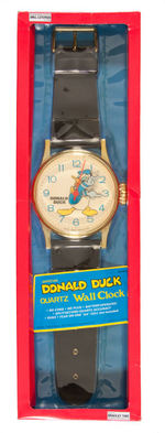 "DONALD DUCK" LARGE BOXED WALL CLOCK DESIGNED LIKE WRISTWATCH.