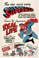 RARE "SUPERMAN" LINEN-MOUNTED MOVIE SERIAL POSTER FEATURING SUPERMAN ART & COMIC BOOKS.