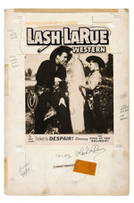 "LASH LaRUE WESTERN" #42 COMIC BOOK COVER PRODUCTION ART SIGNED BY LASH LaRUE.