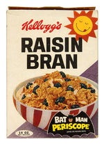 KELLOGG'S RAISIN BRAN CEREAL BOX W/"BATMAN PERSICOPE" PREMIUM OFFER.