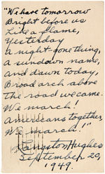 LANGSTON HUGHES HAND WRITTEN AND SIGNED POEM 'YOUTH' ON POSTCARD.