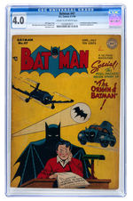 "BATMAN" #47 JUNE-JULY 1948 CGC 4.0 VG - ORIGIN OF BATMAN.