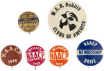 GROUP OF FIVE NAACP AND DUBOIS CLUBS OF AMERICA BUTTONS.