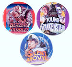 MEL BROOKS TRIO OF MID-70s MOVIE BUTTONS BLAZING SADDLES, YOUNG FRANKENSTEIN & SILENT MOVIE.
