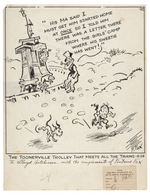 “THE TOONERVILLE TROLLEY” 1939 PANEL CARTOON ORIGINAL ART WITH TROLLEY BY FONTAINE FOX.