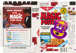 GENERAL MILLS "MAGIC PUFFS" CEREAL BOX FLAT WITH MAGIC TRICK BACK.