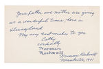 NORMAN ROCKWELL SIGNED CARD FROM DISNEYLAND.