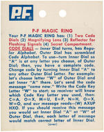 JONNY QUEST P.F. MAGIC DECODER RING WITH INSTRUCTION CARD.
