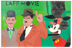 “LAFF MOVIE” LARGE RICHARD MERKIN PAINTING WITH LAUREL & HARDY AND MICKEY MOUSE.