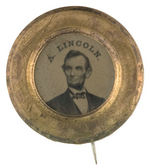 "A. LINCOLN" RARE BRASS BORDERED FERROTYPE WITH REVERSE VERTICAL PIN LISTED AS SULLIVAN 1864-97A.
