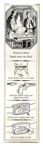 "SHOOTIN' SHELL BUCKLE GUN" BY MATTEL IN ORIGINAL BOX.