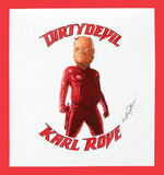 BRIAN S. CAMPBELL ORIGINAL ART FOR DAREDEVIL PARODY BUTTON DEPICTING "DIRTY DEVIL KARL ROVE."
