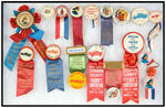 COLLECTION OF 17 FIRE RELATED BUTTONS AND RIBBON BADGES.