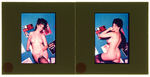 MAIL ORDER GROUP OF 12 PIN-UP SLIDES WITH RECORD THEMES.