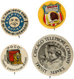 FOUR SCARCE AND EARLY ADVERTISING PRODUCT BUTTONS.