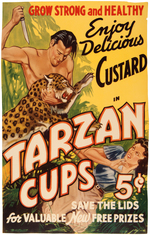"TARZAN CUPS" CUSTARD VARIANT STORE ADVERTISING SIGN.