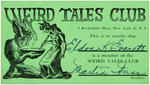 "WEIRD TALES CLUB" MEMBERSHIP CARD & WELCOME LETTER.