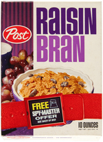 POST RAISIN BRAN CEREAL BOX WITH "SPY-MASTER COMMAND BELT" PREMIUM OFFER.