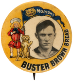 MORTON'S BUSTER BROWN BREAD 1909 DETROIT BUTTON PICTURING DELEHANTY.