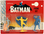 BATMAN 1966 TRIO - IDEAL FIGURE SET, BATMAN COINS & BAT MASK GLASSES.