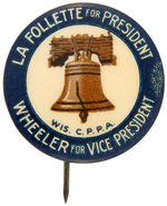 PAIR OF 1924 ROBERT M. LA FOLLETTE PROGRESSIVE PARTY CAMPAIGN BUTTONS.