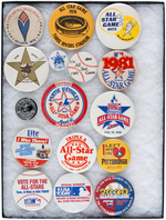 BASEBALL ALL STAR GAME BUTTONS WITH 16 FROM MUCHINSKY BOOK PHOTO EXAMPLES PLUS SIX UNLISTED.