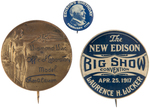 THOMAS EDISON EARLY PAIR OF BUTTONS AND RECORD MACHINE BRASS NAME PLATE.