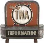 EARLY "FLY TWA - INFORMATION" LIGHTED AIRPORT COUNTER SIGN.
