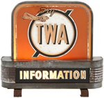 EARLY "FLY TWA - INFORMATION" LIGHTED AIRPORT COUNTER SIGN.