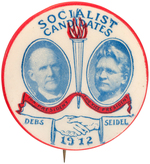 EXCEPTIONAL 1912 DEBS/SEIDEL "SOCIALIST CANDIDATES" 1.5" JUGATE BUTTON HAKE #2143.