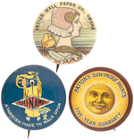 THREE EXCEPTIONAL EARLY ADVERTISING BUTTONS FOR WALLPAPER, VARNISH AND PAINT.