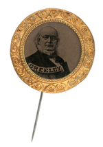 OUTSTANDING 1872 "GREELEY" LARGE FERROTYPE ON STICKPIN.