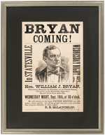 RARE "BRYAN COMING!" PORTRAIT BROADSIDE FOR SHORT STOP IN STATESVILLE, NC.