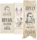 LOT OF FOUR BRYAN ITEMS INCLUDING THREE RIBBONS AND A PORTRAIT TILE.